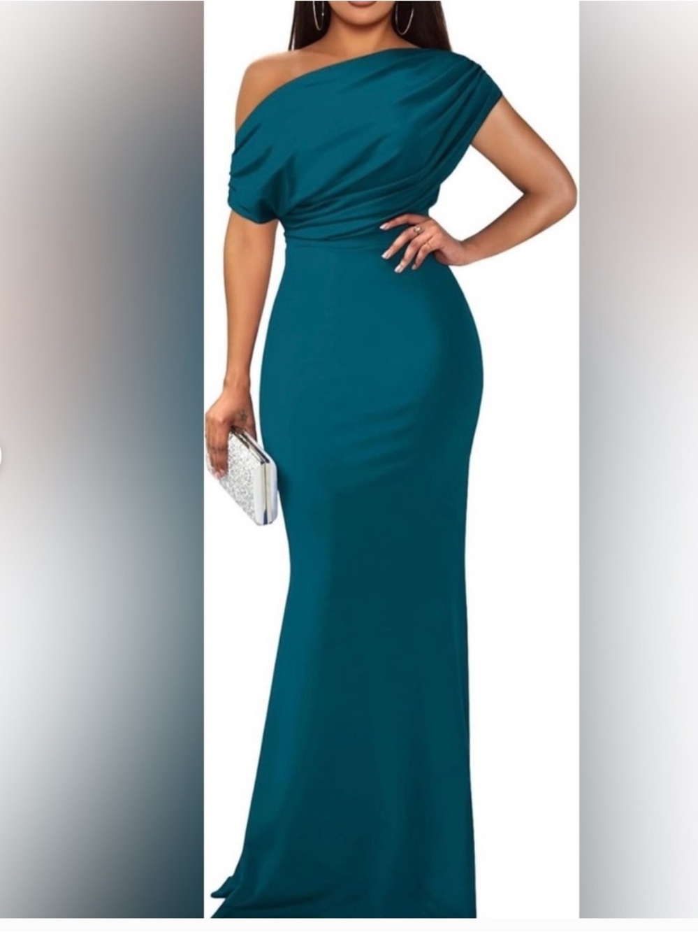 OYS Formal Gown Elegant Off Shoulder Mermaid Maxi Teal Peacock Blue Large